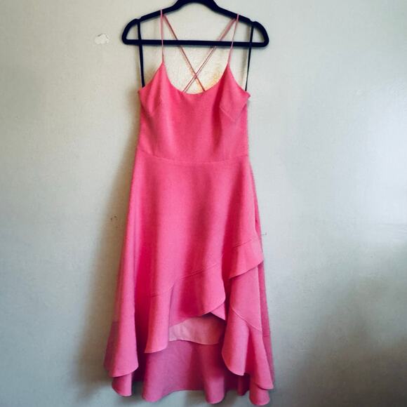 Black Halo Pink  Party midi Marie Dress asymmetrical hem  size 8 - Picture 9 of 14